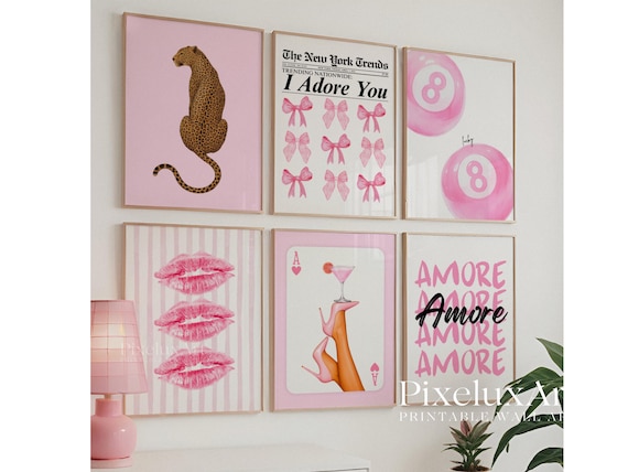 Pink Leopard Wall Art Set: Coquette Dorm Wall Decor (Digital Download)
