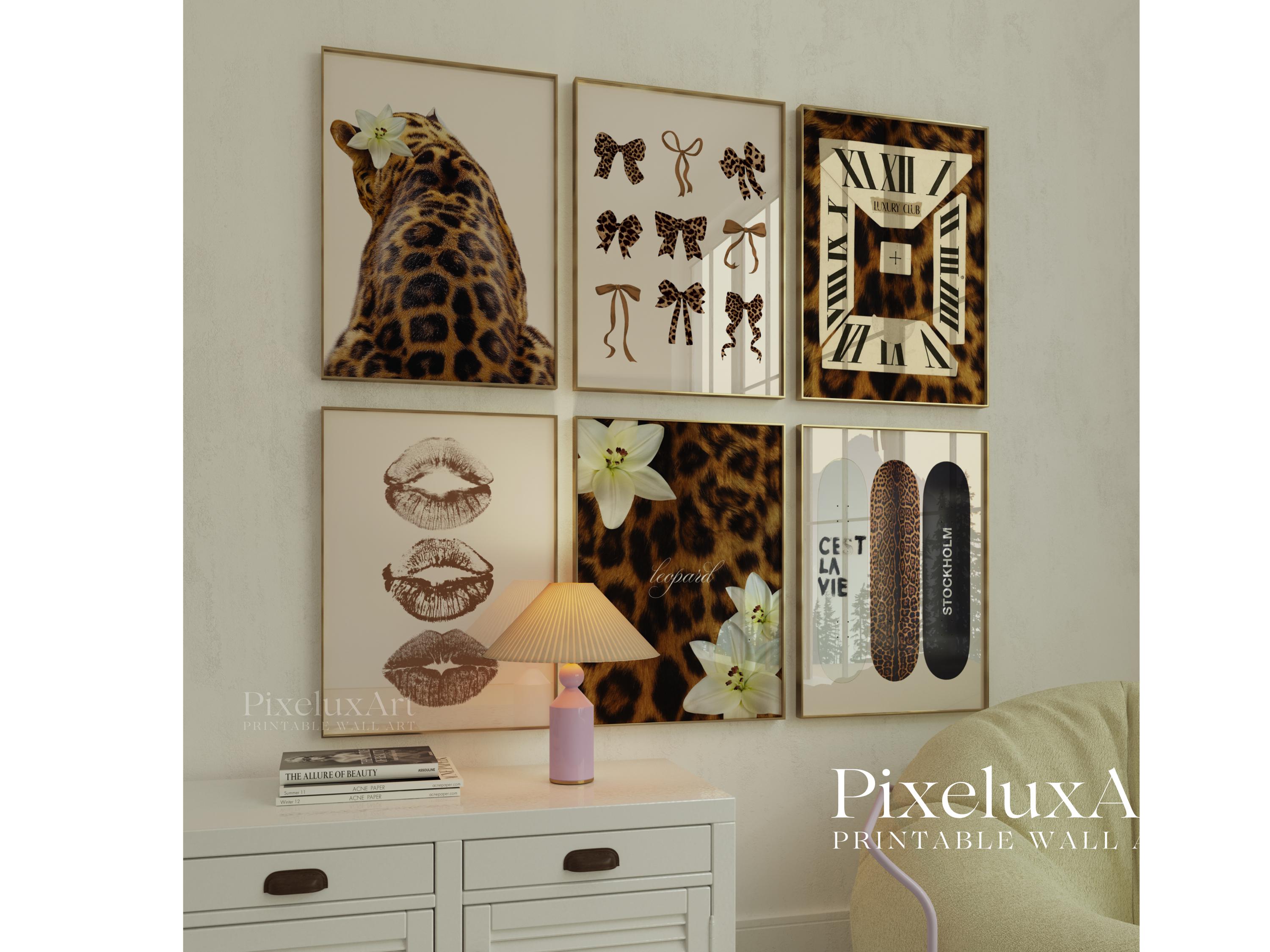 Retro Leopard Wall Art Set – 6 Trendy Posters, Y2K Fashion Decor