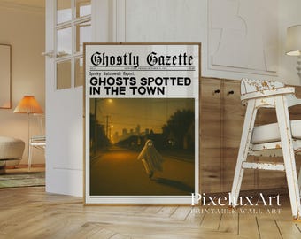 Ghostly Gazette Halloween Newspaper Art – Spooky Ghost Spotted Poster, Vintage Haunted Town Printable Wall Decor, image 4