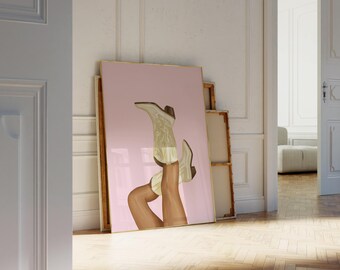 Pink Wall Art Set of 6 – Coquette & College Dorm Prints, Pink Cowgirl Boots, Ribbon Bow and Bikini Poster, Preppy Girly Glam Wall Art, image 4