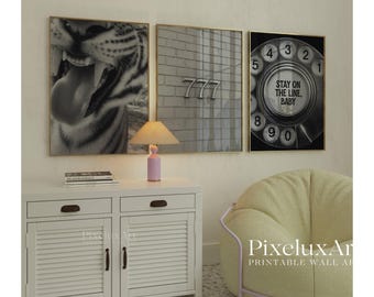 Set of 6 Trendy Black and White Gallery Wall Art, Aesthetic Chic Apartment Decor, Trendy Leopard, Modern Gallery Print, Stylish Y2K Wall Art, image 3