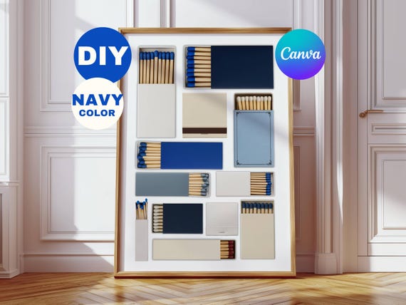 Navy Blue Matchbook Canva Template • DIY Custom Matches Poster • Personalized Ma