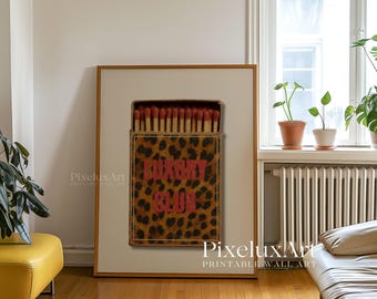 Red Retro Leopard Matchbox Art Print, Luxury Club Print Wall Art, Trendy Wall Art, Funky Dorm Decor, Y2K Girl Room Print, Dorm Room Print, image 9