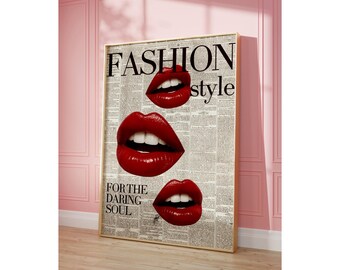 Fashion Newspaper Print, Red Lips Wall Art, Daring Soul Poster, Trendy Retro Wall Art, Girly Dorm Room & Vanity Decor, Printable Art, image 7