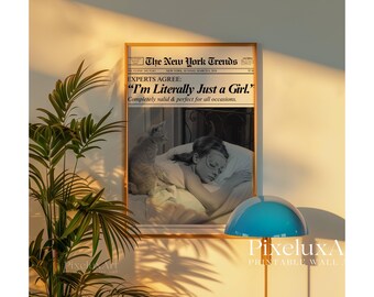 Trendy Newspaper Print, Girly Retro Wall Art, Just a Girl Quote Poster, Dorm Room & Bathroom Decor, Retro Newspaper Poster,  Trendy Wall Art, image 5
