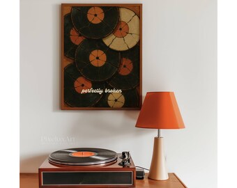 Retro Broken Vinyl Record Wall Art, Retro Music Room Decor, Vinyl Records, Vintage Aesthetic Print, Groovy Eclectic Poster, Maximalist Print, image 4