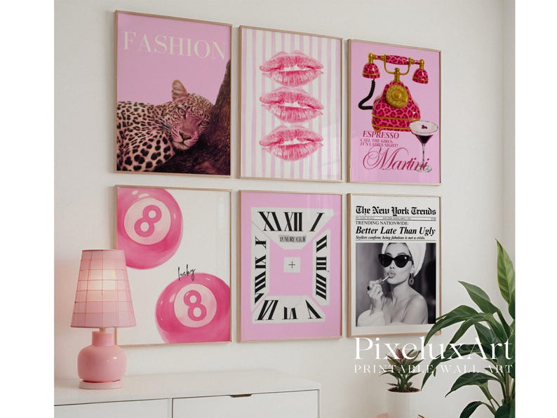 Retro Pink Gallery Leopard Wall Art Set