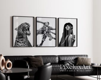 Stockholm Style Wall Art Set, Black and White Fashion Poster Trio, Leopard Woman Print Bundle, Scandinavian Modern Decor, image 5
