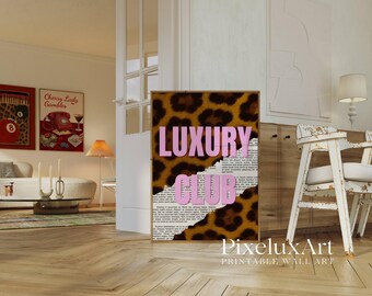 Luxury Club Leopard Print, Pink Girly Wall Art, Preppy Dorm Decor, Trendy Aesthetic Print, Retro Collage Y2K Apartment Decor, Funky Wall Art, image 4