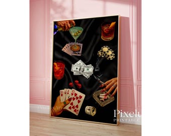 Vintage Playing Cards Wall Art, Retro Poker Night Print, Funky  Playing Cards Print, Retro Girly Trendy Poster, Cards & Drinks Poster, image 3