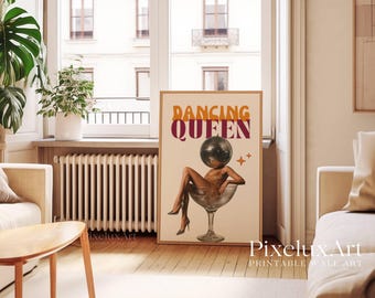 Dancing Queen Retro Wall Art, Disco Ball Head Print, Funky Wall Art, Y2K Aesthetic Print, Trendy Bar Cart & Dorm Decor, Trendy Wall Art, image 10
