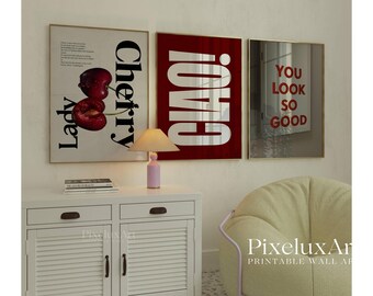 Red Retro Wall Art Set of 6 Prints, Y2K Fashion Decor, Mom I Am A Rich Man, Cherry, XOXO, Ciao Poster for Dorm Room, Apartment Gallery Print, image 4