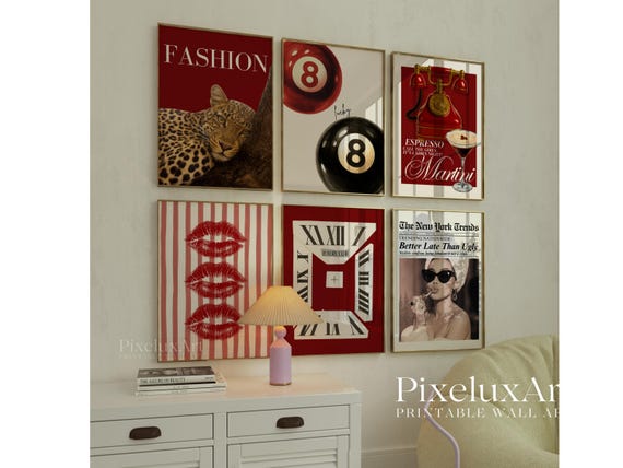 Retro Red Gallery Leopard Wall Art Set