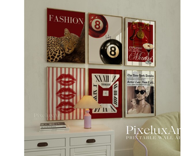 Retro Red Gallery Leopard Wall Art Set – 6 Trendy Posters…