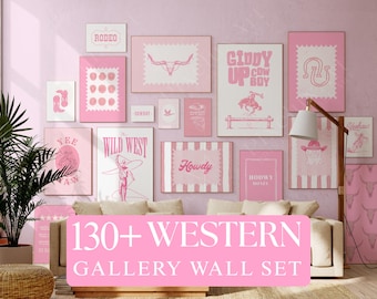 Oltre 130 set di quadri da parete in stile western rosa – Quadri da parete per cowgirl, Decorazioni estetiche retrò da rodeo