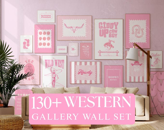 130+ Pink Western Gallery Wall Set – Girly Cowgirl Wall…