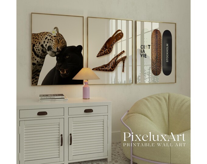 Retro Leopard Panther Wall Art Set of 3 - Y2K Stockholm…