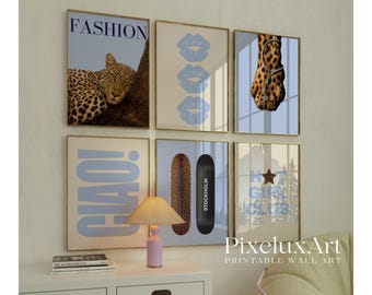 70+ Blue Y2K Gallery Leopard Wall Art Set | Cheetah Print Wall Set, Girly Aesthetic Dorm Room Decor, Trendy Aesthetic Poster Bundle, image 8