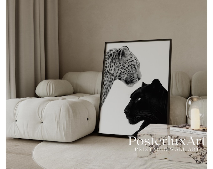 Black Panther & Leopard Wall Art | Minimal Animal Print…
