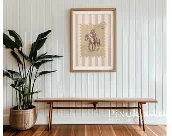 Cowboy on Horse Wall Art | Western Stamp Print | Rustic Country Decor | Vintage Farmhouse Poster | Neutral Western Wall Art, image 5