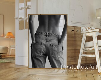 Black & White Jeans Art Print – Stockholm Modern Stylish Body Silhouette Poster, Y2K Fashion Aesthetic Denim Poster, Stockholm Art Print, image 4