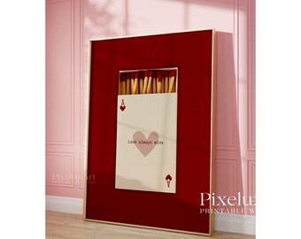 Retro Ace Of Hearts Matchbox Print, Red Matchbook Wall Art, Aesthetic Funky Wall Art, Retro Collage Apartment Decor, Preppy Girly Prints, image 4