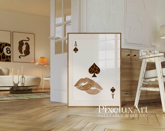 Leopard Ace Card Print, Neutral Beige Wall Art, Playing Card Poster, Soft Aesthetic Ace Print, Girly Room Print, Trendy Wall Art, image 3