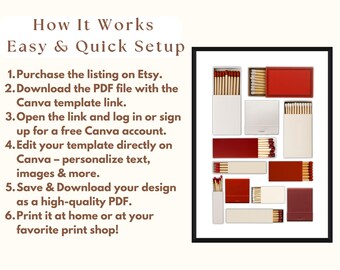 Red Matchbook Canva Template • DIY Custom Matches Poster • Personalized Matchbox Digital Download • Editable Matchbook Blank Art for Gift, image 5
