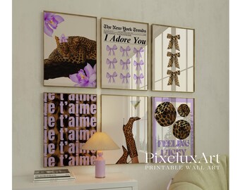 150+ Purple Y2K Leopard Wall Art Set | Lavender Cheetah Print Wall Set, Girly Preppy Dorm Room Decor, Trendy Aesthetic Poster Bundle, image 7