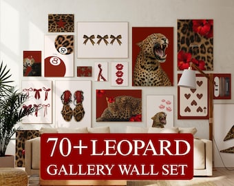 70+ Red Gallery Leopard Wall Art Set – Printable Chic Red Leopard Gallery, Bold Glam Decor, Wild & Feminine Wall Art, Y2K Fashion Decor, image 1