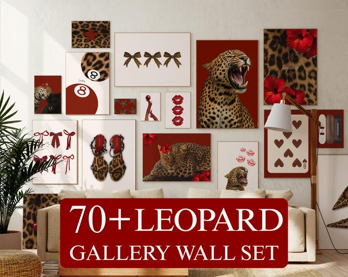 70+ Red Gallery Leopard Wall Art Set – Printable Chic Red…