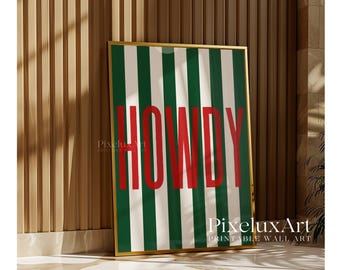 Howdy Wall Art Print, Western Typography Poster in Green & Red, Rustic Cowgirl Aesthetic, Southern Country Decor, Trend Wild West Wall Print, image 6