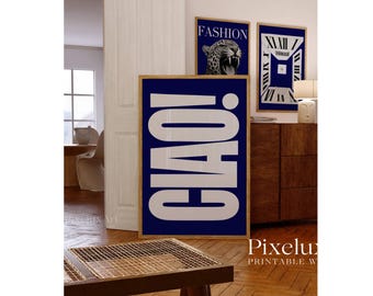 Navy Blue Set of 6 Trendy Gallery Wall Art, Aesthetic  Chic Apartment Decor, Trendy Leopard, Ace Card Print, Stylish Y2K Wall Art, image 5