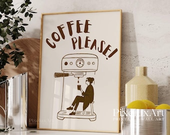 Coffee Please Wall Art, Retro Coffee Poster, Coffee Cart Print, Coffee Station Decor, Coffee Lover Art, Coffee Bar Print, Coffee Vibe Art