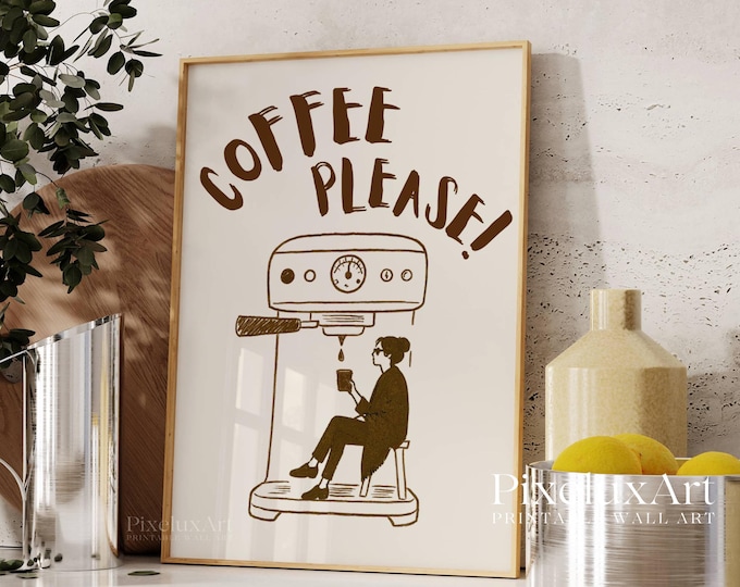 Coffee Please Wall Art, Retro Coffee Poster, Coffee Cart…