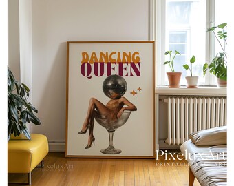 Dancing Queen Retro Wall Art, Disco Ball Head Print, Funky Wall Art, Y2K Aesthetic Print, Trendy Bar Cart & Dorm Decor, Trendy Wall Art, image 6
