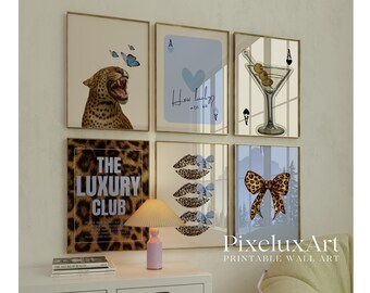 70+ Blue Y2K Gallery Leopard Wall Art Set | Cheetah Print Wall Set, Girly Aesthetic Dorm Room Decor, Trendy Aesthetic Poster Bundle, image 3