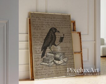 Vintage Crow Wall Art – Gothic Halloween Printable with Crow and Antique Script, Dark Academia Spooky Fall Decor Print, image 4