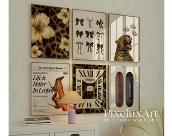 60+ Retro Neutral Leopard Wall Art Set – Printable Leopard Gallery, Y2K Fashion Decor, Leopard Print, Aesthetic Dorm & Apartment Decor, image 6