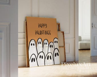 Happy Hauntings Wall Art – Cute Ghost Halloween Printable, Spooky Rustic Fall Decor Sign for Haunted House & Seasonal Gallery Walls, image 4
