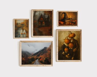 Moody Fall Halloween Wall Art Bundle Set | Vintage Autumn Print, Aesthetic Fall Frame Tv Art Set, Gallery Wall Decor, Cozy Autumn Wall Decor, image 6