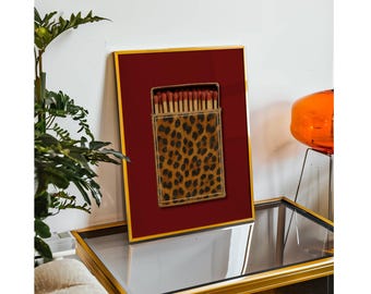 Retro Leopard Matchbox Art Print, Retro Wall Decor, Vintage Bar Cart Art, Funky Girly Print, Trendy Dorm Room Aesthetic Poster, Red Poster, image 7