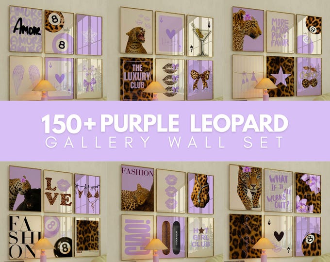 150+ Purple Leopard Wall Art Set, Preppy Room Decor, Y2K…
