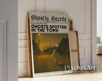 Ghostly Gazette Halloween Newspaper Art – Spooky Ghost Spotted Poster, Vintage Haunted Town Printable Wall Decor, image 5