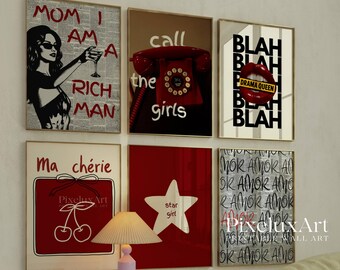 Red Retro Wall Art Prints: Y2K Dorm Decor Set (Digital Download), image 9