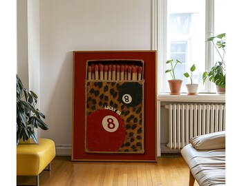 Vintage Leopard 8 Ball Matchbox Print, Red Matchbook Wall Art, Aesthetic Funky Wall Art, Retro Collage Apartment Decor, Preppy Girly Prints, image 9