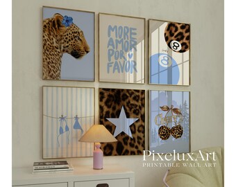 70+ Blue Y2K Gallery Leopard Wall Art Set | Cheetah Print Wall Set, Girly Aesthetic Dorm Room Decor, Trendy Aesthetic Poster Bundle, image 6