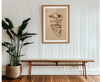 Cowboy Wall Art, Western Cowboy Hat Poster, Rustic Ranch Decor, Country Boy Print, Rodeo Wall Art, Wild West Illustration, image 5