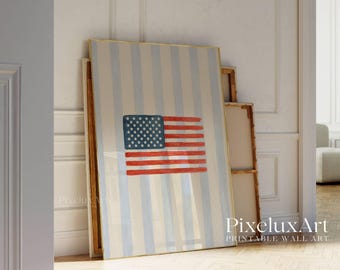 Vintage American Flag Print, 4th of July, Memorial Day, Labor Day Decor, Patriotic USA Wall Art, Coastal Flag Poster, United States Flag, image 3