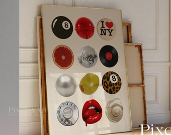 Retro Collage Wall Art, Trendy Wall Art, Y2K Aesthetic Poster, Funky Printable Decor, Photo Collage Print, 8 Ball, Vintage Poster, image 3